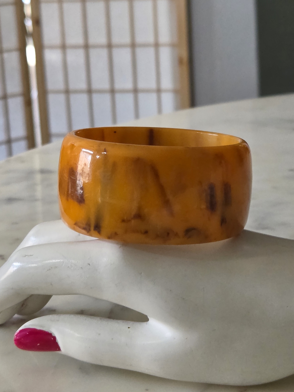 Marbled Amber Resin Bangle Bracelet - Orange 🔥